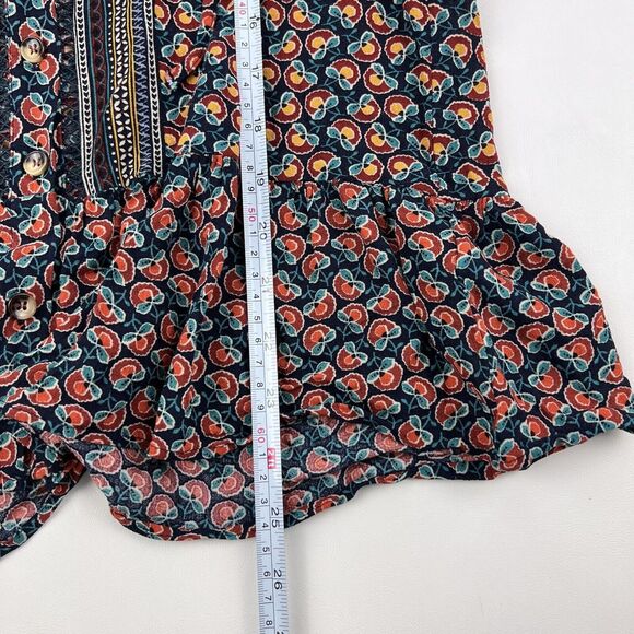 MAEVE Anthropologie Flounced Peasant Janie Blouse Top Shirt Floral Navy Button 6 - Picture 9 of 10